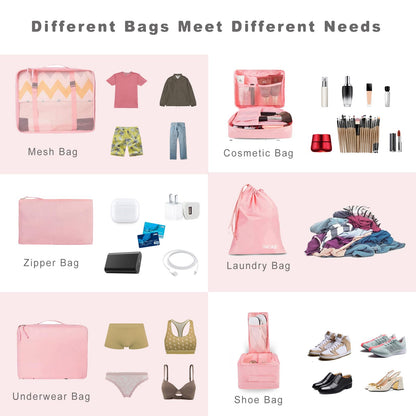 BAGAIL 8 Set Packing Cubes, Lightweight Travel Luggage Organizers with Shoe Bag, Toiletry Bag & Laundry Bag (Blush Pink) 🍁 All In One Marketplace Canada