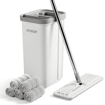 JOYMOOP Mop and Bucket with Wringer Set, Hands Free Flat Floor Mop and Bucket, with 5 Washable Microfiber Pads, Wet and Dry Use, Floor Cleaning System 🍁 All In One Marketplace Canada