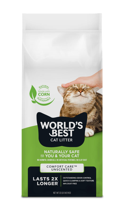 World's Best CAT Litter Comfort Care Unscented, 32-Pounds - Natural Ingredients, Quick Clumping, Flushable, 99% Dust Free & Made in USA - Long-Lasting Odor Control & Easy Scooping 🍁 All In One Marketplace Canada