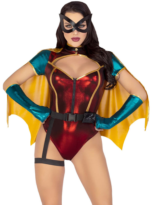 Leg Avenue Women’s 5 PC Sultry Sidekick Halloween Costume with Cape and Gloves, X-LARGE