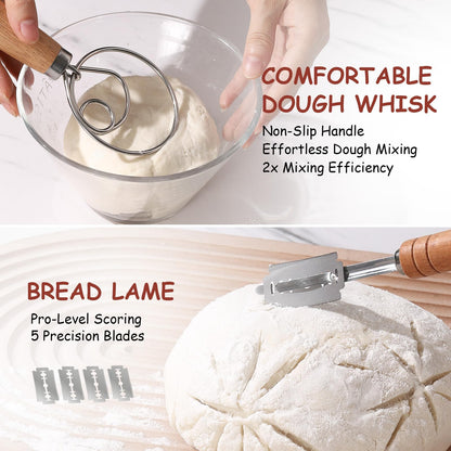 KOACKL Sourdough Bread Starter Kits, Banneton Sourdough Bread Making Tools Kit, Banneton Proofing Basket Making Bread Basket Baking for Baking Dough with Rising Pattern (Round and Oval) 🍁 All In One Marketplace Canada