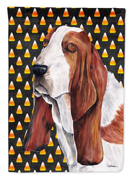 Caroline's Treasures SC9182CHF Basset Hound Candy Corn Halloween Portrait Flag Canvas House Size, Large, Multicolor