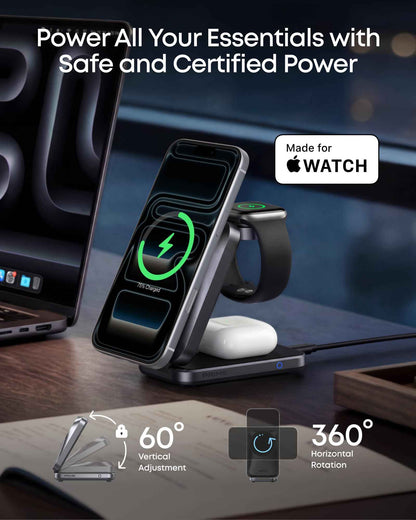 Anker Prime 3-in-1 Charging Station, AirCool Wireless Charger, 25W Qi2.2-Certified Palm-Sized Foldable MagSafe Charger Compatible with iPhone 17, Apple Watch, AirPods (Non-Battery, with Adapter) 🍁 All In One Marketplace Canada