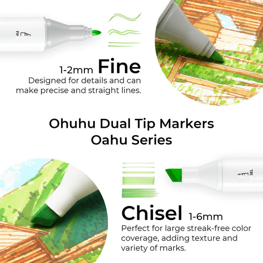 Ohuhu Alcohol Markers - Double Tipped Art Marker Set for Artists Adults Coloring Illustration - Alcohol-based- 40 Colors - Chisel & Fine Dual Tips - Oahu of Ohuhu Markers 🍁 All In One Marketplace Canada