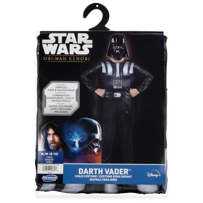 Star Wars Darth Vader Official Youth Halloween Costume - Printed Jumpsuit with Cape and Plastic Mask (S) Black