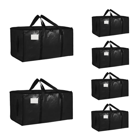 6 Pack-Extra Large Heavy Duty Moving Bags - Waterproof Storage Totes with Handles & Zippers, Foldable for College Dorm, Storage (Black) 🍁 All In One Marketplace Canada