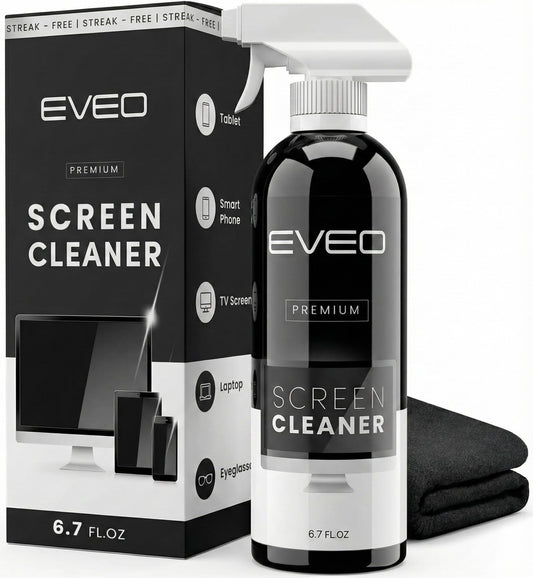 EVEO® Screen Cleaner Spray Kit (Streak-Free) TV Screen Cleaner for Smart TV, LCD, LED, OLED | Computer Spray and Wipe Microfiber Cloth for Monitor, Laptop, iPad, Car & More - 1 Pack 🍁 All In One Marketplace Canada