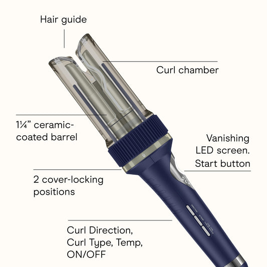 Conair CD1032C Curl Secret 1 ¼ inch Barrel Auto Hair Curler in Navy - 3 curl directions - Medium to Long Hair Lengths produces wavy, soft or blowout curls, All hair types, Dual Voltage for Travel 🍁 All In One Marketplace Canada