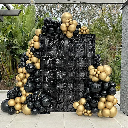 Black Shimmer Wall Backdrop Square Sequin Shimmer Backdrop for Birthday Anniversary Wedding Engagement Halloween Backdrop Decoration (24 Panels)