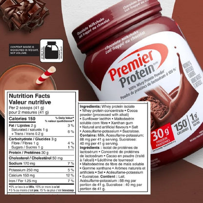 Premier Protein Powder, Chocolate Milkshake, High Protein Powder, 30g of Protein, 1g Sugar, 100% Whey Protein, Keto Friendly, Gluten Free, 17 Servings, 697 Grams 🍁 All In One Marketplace Canada