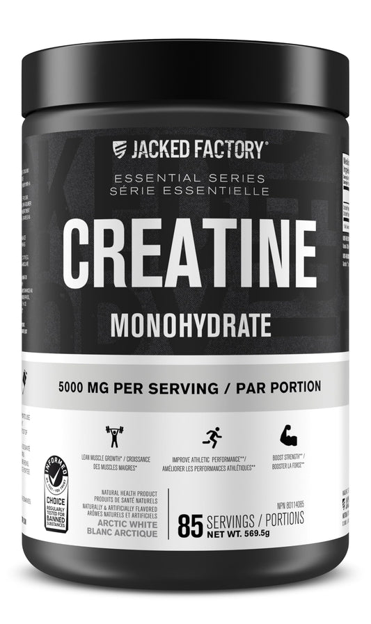 Jacked Factory Creatine Monohydrate Powder - Canadian-Owned Informed Choice Certified Supplement for Increased Muscle Mass*, Improved Strength, Power, & Performance** - 85 Servings, Arctic White 🍁 All In One Marketplace Canada