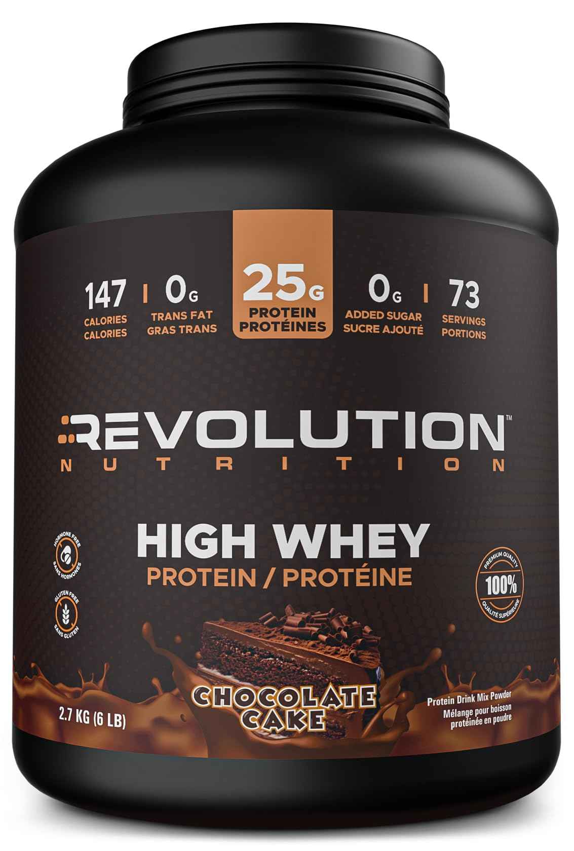 Revolution Nutrition, High Whey, Protein Powder 6LB, Whey Protein, Gluten Free, 25g of Protein Per Scoop, 2.7kg, 73 Servings (Chocolate Cake, 6 Pound) 🍁 All In One Marketplace Canada
