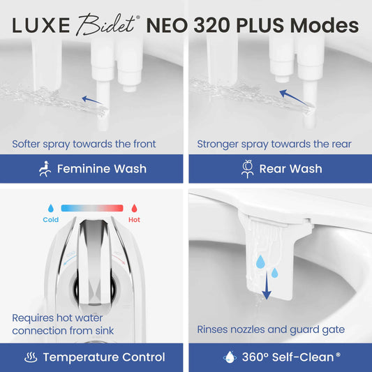 LUXE Bidet NEO 320 Plus - Warm Water, Dual Nozzle, Non-Electric Bidet Attachment for Toilet Seat, Patented Slide-in Install, 360° Self-Clean, EZ-Lift to Clean, Feminine & Rear Wash (Chrome) 🍁 All In One Marketplace Canada