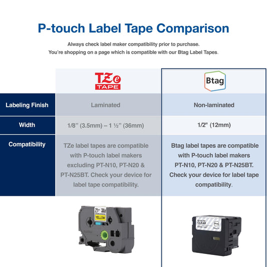 Brother P-Touch PT-N20 Personal Desktop Label Maker, Portable, Handheld and Prints, P-Touch Btag ~½” (12mm) Wide Color Personalized Label Tapes 🍁 All In One Marketplace Canada