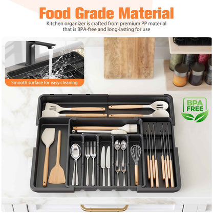 Ceecysaa Cutlery Organizer with 2 Removable Knife Blocks, Expandable Utensil Tray,Adjustable Cutlery Tray Drawer Organizer for Spoons, Knives, Kitchen Organizers and Storage,ABS,Black(6-9 Slots) 🍁 All In One Marketplace Canada