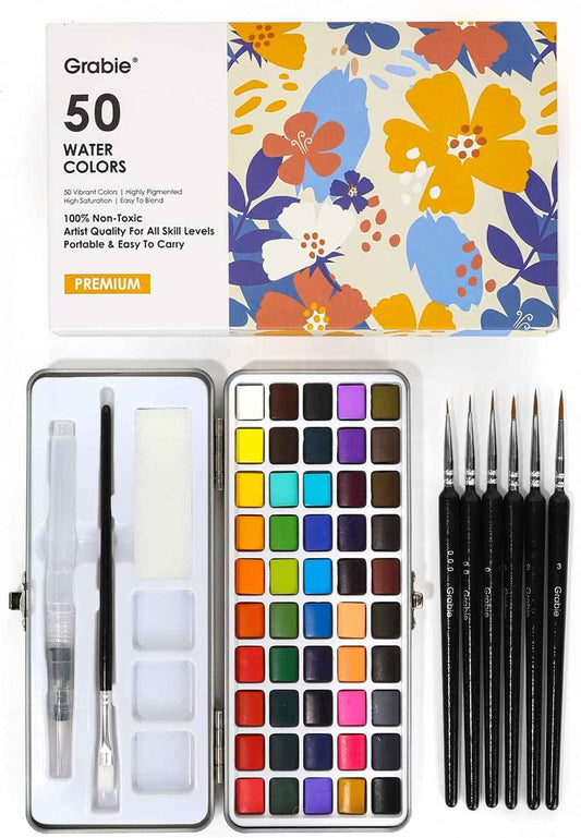 Grabie Watercolor Paint Set, Watercolor Paints, 50 Colors, Painting Set, Detail Paint Brush Included, Art Supplies for Painting, Great Watercolor Set for Artists, Amateur Hobbyists and Painting Lovers 🍁 All In One Marketplace Canada