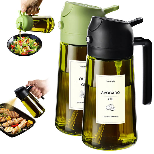 TrendPlain 470ml Olive Oil Dispenser Bottle for Kitchen Gadgets - 2 in 1 Dispenser and Sprayer - Olive Oil Spray Bottle w/Stickers (Light Blockage) - BPA Free - Black&Green 🍁 All In One Marketplace Canada