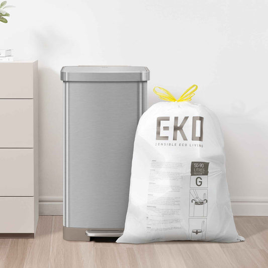 EKO Easy-Dispense Roll of 60 Count Extra-Strong Drawstring Kitchen Trash Bags - 21 Gallon Garbage Bags (79.5L) 1 Pack, Code G 🍁 All In One Marketplace Canada