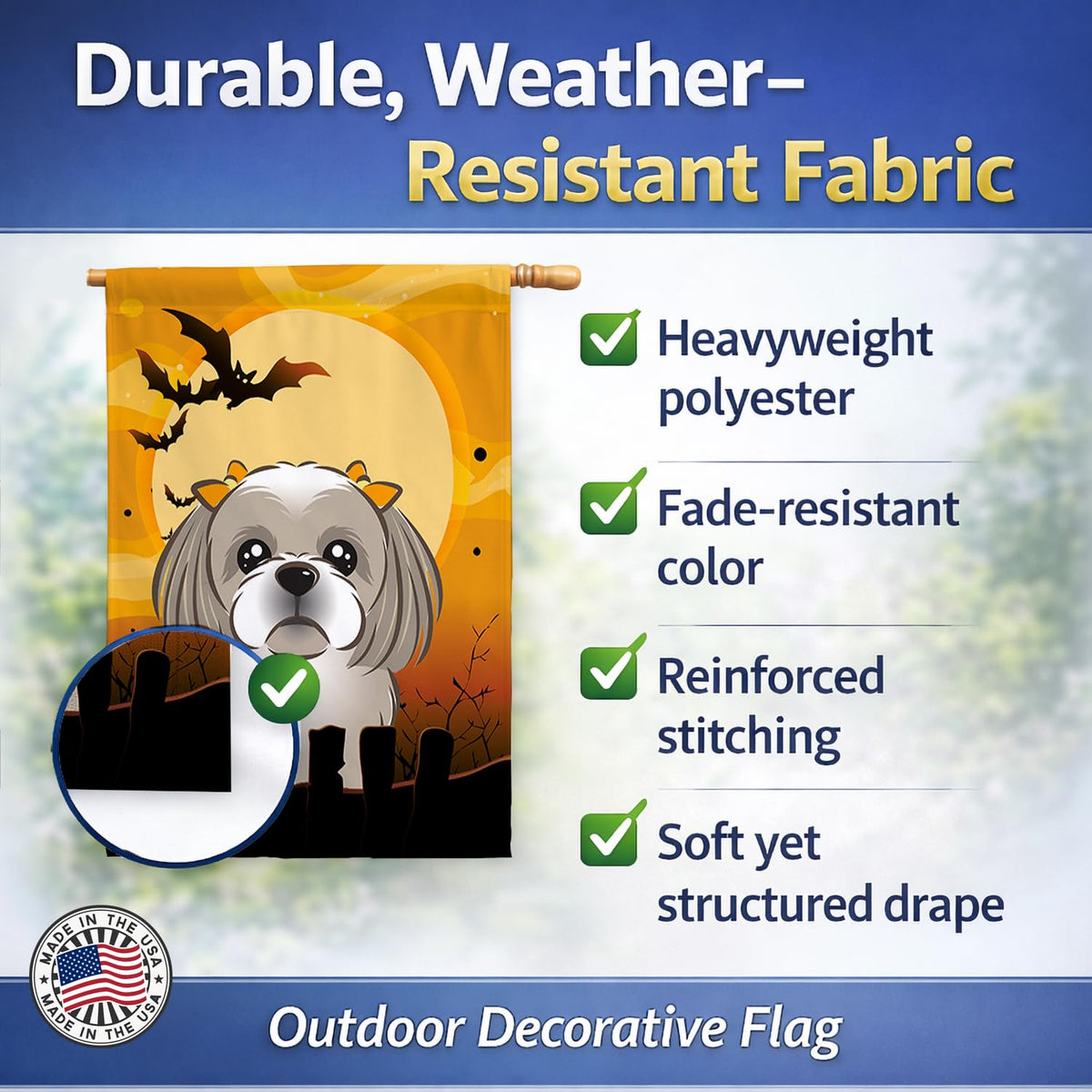 Caroline's Treasures BB1808CHF Halloween Gray Silver Shih Tzu Canvas House Size Flag, Multicolor, Large