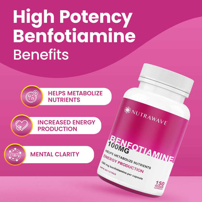 Nutrawave PURE *BONUS SIZE* 150 capsules HIGHEST POTENCY Benfotiamine Complex – 100mg, Thiamine B1 Supplement, Increased Energy, Nerve Support, All-Natural, Vegan, Gluten Free. 5-month supply 🍁 All In One Marketplace Canada