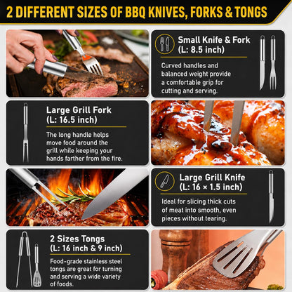 34Pcs BBQ Grill Accessories Tools Set, 16 Inches Stainless Steel Grilling Tools with Carry Bag, Thermometer, Grill Mats for Camping/Backyard Barbecue, Grill Tools Set for Men Women 🍁 All In One Marketplace Canada
