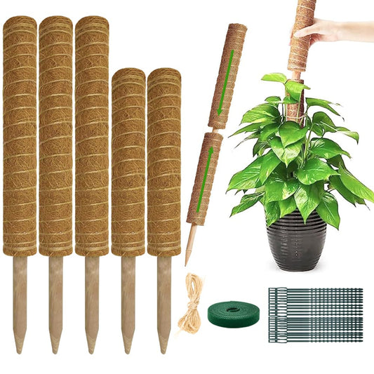 Moss Pole Plant Support Monstera - 5 Pack Coco Coir Moss Stick Plants Climber Support Indoor Monstera Stake for Climbing Plants Live House Potted, Vine, Pothos, Philodendron to Grow Upwards 🍁 All In One Marketplace Canada