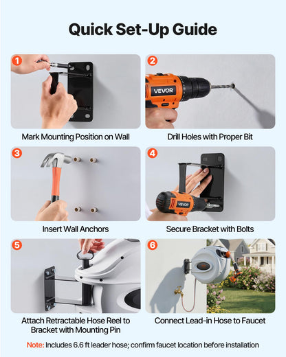 VEVOR Retractable Hose Reel, 100 ft x 1/2 inch, 180° Swivel Bracket Wall-Mounted, Garden Water Hose Reel with 9-Pattern Nozzle, Automatic Rewind, Lock at Any Length, and Slow Return System 🍁 All In One Marketplace Canada