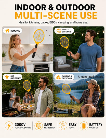 2 Pack Electric Fly Swatter, Bug Zapper Racket for Indoor Pest Control, Handheld Insect Killer Bat Battery Powered Electric Mosquito Swatter for Outdoor and Home 🍁 All In One Marketplace Canada