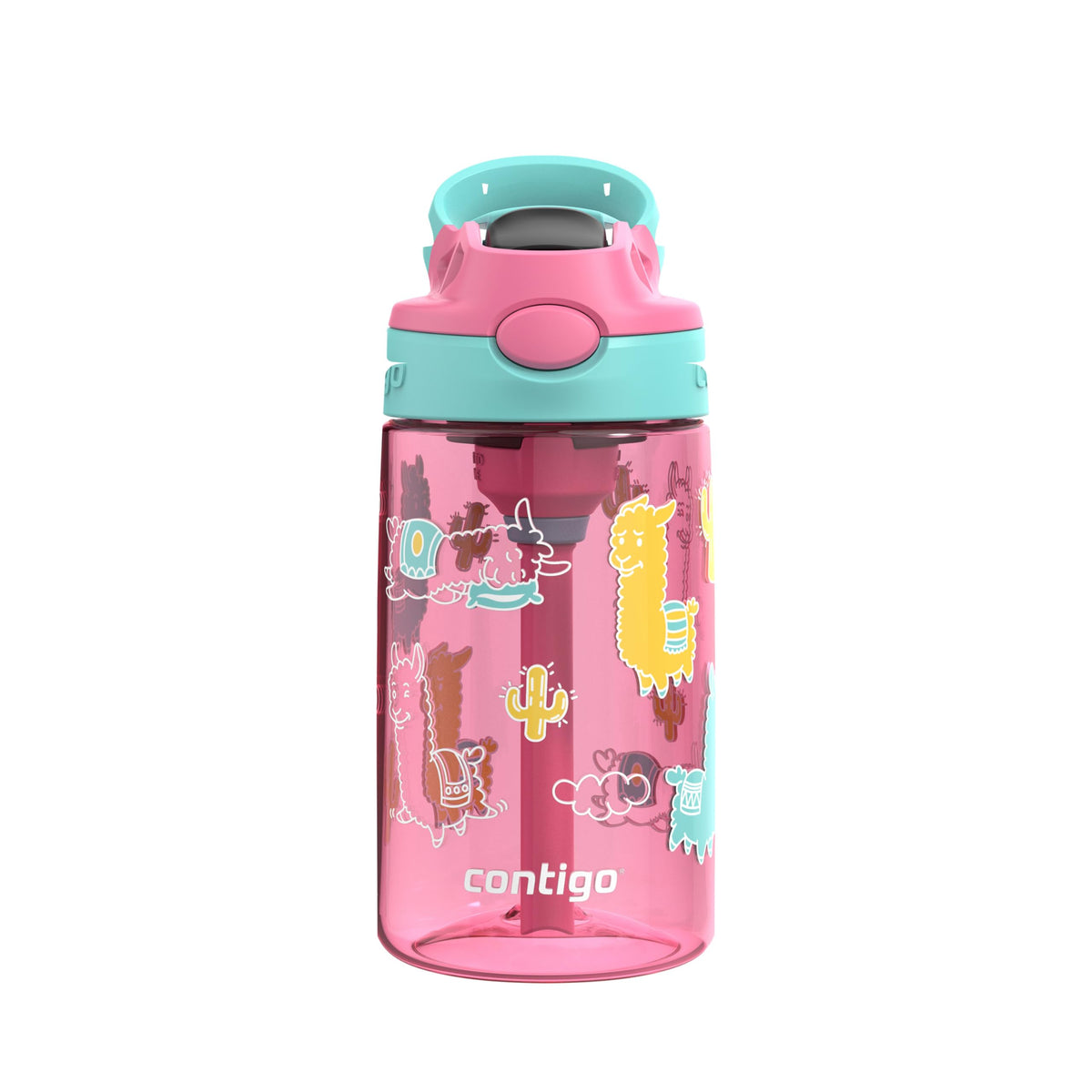 Contigo Kids Aubrey Straw Water Bottle with Leak-Proof Lid, BPA-Free Plastic, Dishwasher Safe, Azalea Jade Llama, 14 oz (414 mL) 🍁 All In One Marketplace Canada