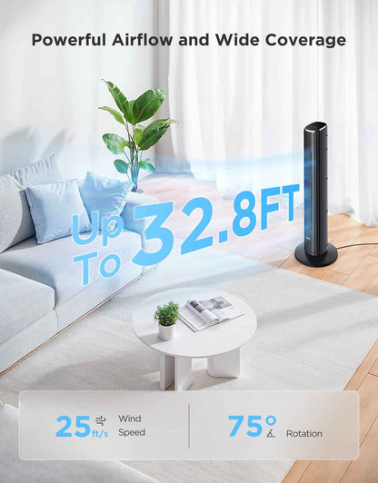 GoveeLife Black Tower Fan for Bedroom, 36" Smart Floor Fan with App/Voice Control, Temperature Sensor, 5 Modes 8 Speeds(25ft/s), 29dB Quiet Oscillating Fan for Office, 24H Timer, Auto Cooling 🍁 All In One Marketplace Canada