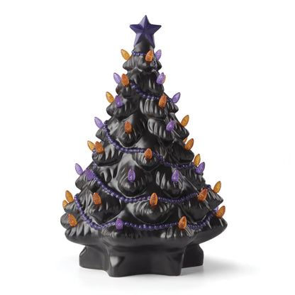 Lenox Treasured Traditions Black Light-Up Tree Halloween Christmas Figurine