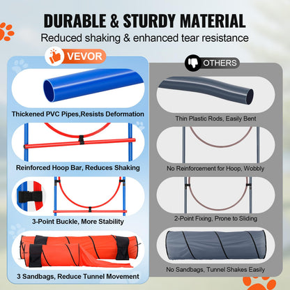 VEVOR Dog Agility Training Equipment, 7 PCS Set Upgrade w/Adjustable High Hurdles,6 Weave Poles,2 Tunnels,Jump Ring,Pause Box, Whistle,Foldable Bowl,Puppy Obstacle Course Kit w/ 3 Bags 🍁 All In One Marketplace Canada