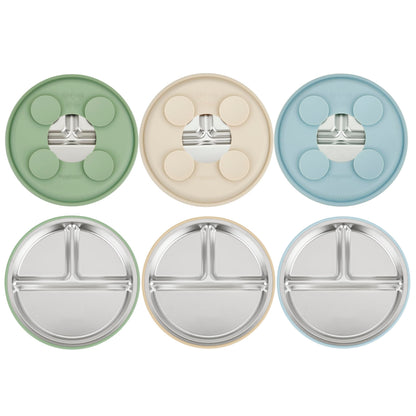 PandaEar 3 Pack Stainless Steel Baby Plates with Suction, Divided Toddler Plate for Baby Led Weaning Supplies, Non-Slip Suction Plates Baby Feeding Set, Dishwasher Safe (Blue/Green/Brown) 🍁 All In One Marketplace Canada