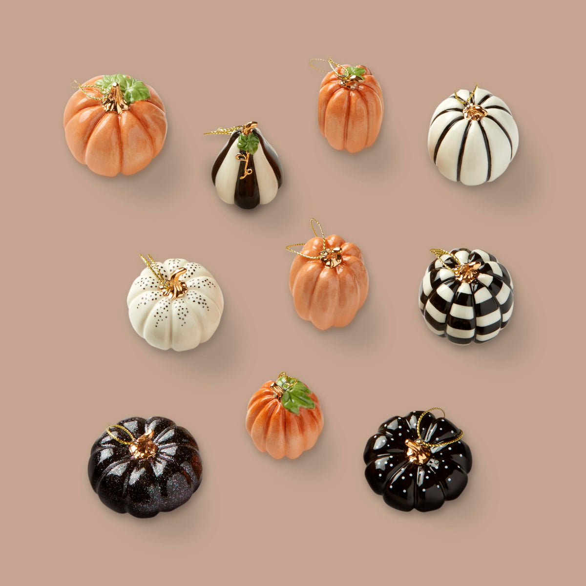 Lenox Pumpkin 10-Piece Mini Porcelain Halloween Hanging Ornament Set