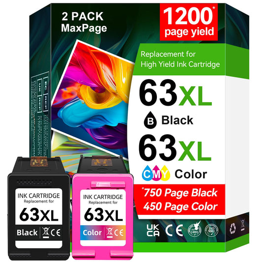High Yield 63 Black/Tri-Color Ink,Compatible for HP 63 63XL Ink Cartridge Combo Pack, Work for Envy 4520 4522 3634 OfficeJet 3830 4650 5252 5258 DeskJet 3636 1111 3630 1112 3637 Printer 🍁 All In One Marketplace Canada