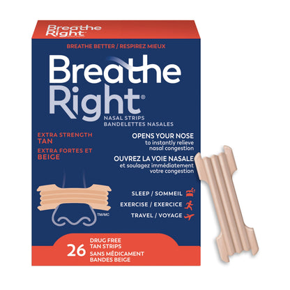 Breathe Right Nasal Strips, Extra Strength, Tan, Drug-Free Snoring Solution & Nasal Congestion Relief Caused by Colds & Allergies, Nightly Sleep, 26 Count 🍁 All In One Marketplace Canada