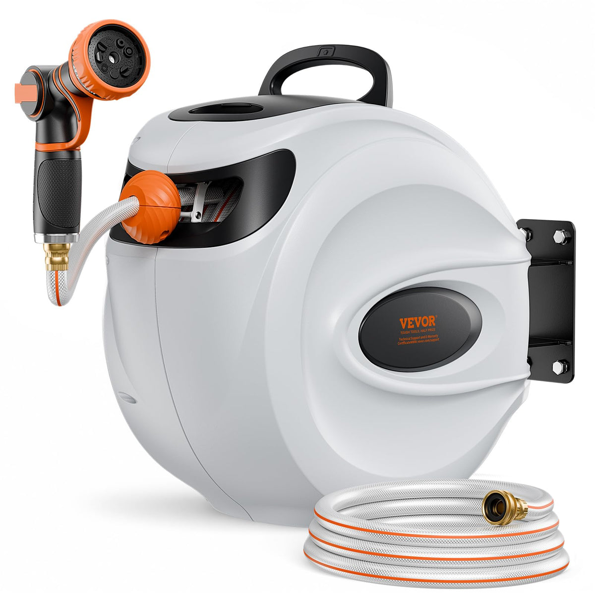 VEVOR Retractable Hose Reel, 100 ft x 1/2 inch, 180° Swivel Bracket Wall-Mounted, Garden Water Hose Reel with 9-Pattern Nozzle, Automatic Rewind, Lock at Any Length, and Slow Return System 🍁 All In One Marketplace Canada