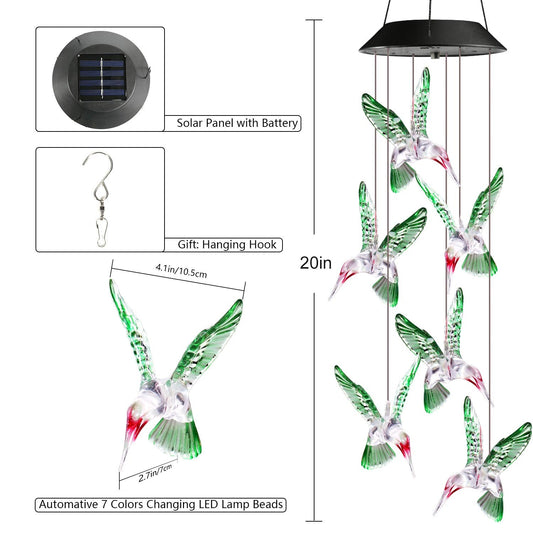 Toodour Solar Wind Chimes, Color Changing Solar Hummingbird Wind Chimes, LED Decorative Mobile, Waterproof Solar Lights Outdoor for Patio, Window, Garden Decor, for Mom/Grandma 🍁 All In One Marketplace Canada