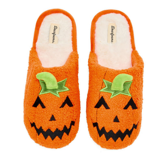 Dearfoams Unisex-Adult Spooky Fuzzy Halloween Pumpkin Jack O Lantern Slipper, Jack O Lantern, 7-8 Women/5-6 Men