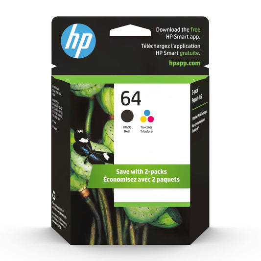 Original HP 64 Black/Tri-Color Ink Cartridges (2-Pack) | Works with HP Envy Photo 6200, 7100, 7800 Series | Eligible for Instant Ink | X4D92AN 🍁 All In One Marketplace Canada