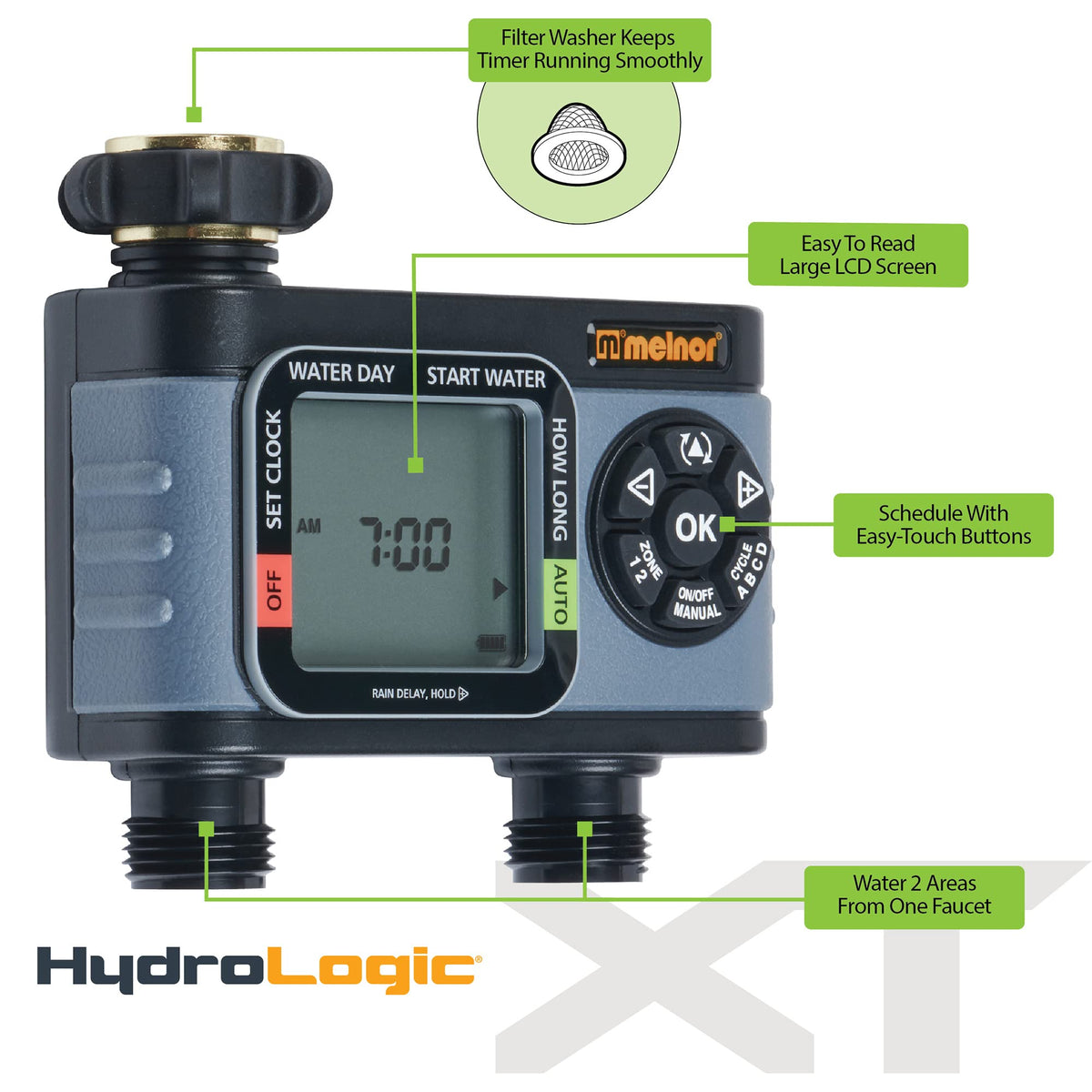 Melnor 65166AMZ HydroLogic Digital Hose Timer, 2-Zone Programmable Watering Timer, Quick Connect Bundle, Black, Grey 🍁 All In One Marketplace Canada