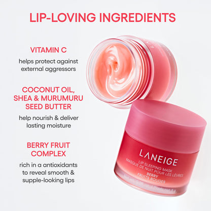Laneige Berry Sweet Lip Trio Set | Lip Sleeping Mask Strawberry Shortcake & Mini Lip Glowy Balms in Berry & Vanilla