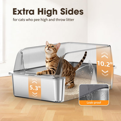XL Stainless Steel Cat Litter Box with High Sides Lid, Large Litter Box for Big&Multiple Cats, Metal Kitty Litter Boxes with Anti-Leakage Enclosure,Non-Stick,Scoop Included 🍁 All In One Marketplace Canada