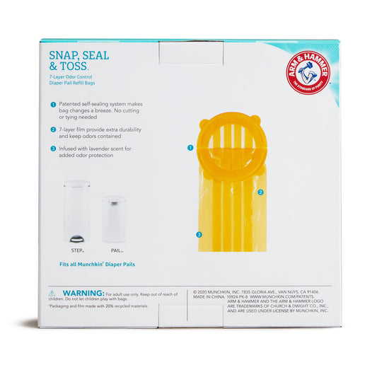 Munchkin Arm & Hammer Diaper Pail Snap, Seal and Toss Refill Bags, 20 Bags, Holds 600 Diapers 🍁 All In One Marketplace Canada