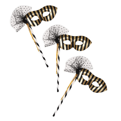Beistle 3 Piece 12.5" x 8.25" Mardi Gras Party Masks with Sticks, Halloween Costume Accessories
