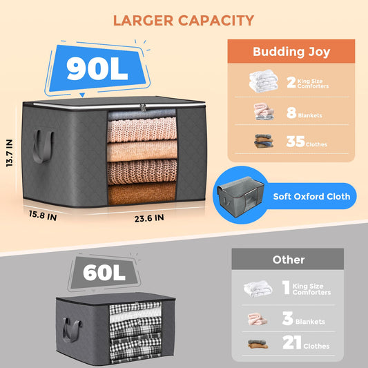 90 L Large Storage Bags, 6 Pack Clothes Storage Bins Foldable Closet Organizers and Storage Containers with Reinforced Handle for Clothing, Blanket, Comforters, Bed Sheets, Pillows and Toys (Gray) 🍁 All In One Marketplace Canada