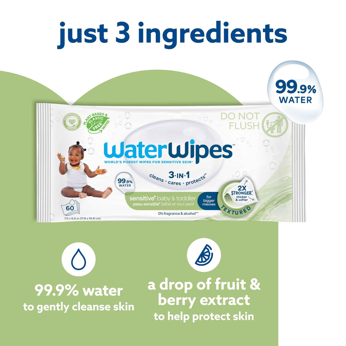 WaterWipes Sensitive+ Baby & Toddler Wipes, 3-in-1, Cares, Protects, 99.9% Water, Textured Clean, Unscented & Hypoallergenic, 540 Count (Pack of 9) 🍁 All In One Marketplace Canada
