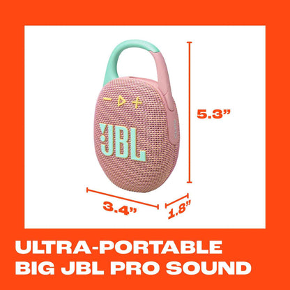 JBL Clip 5 - Ultra-Portable, Waterproof & Dustproof Bluetooth Speaker, Big Pro Sound with Punchy bass, Integrated Carabiner, Up to 12 Hours of Play, Made in Part with Recycled Materials (Pink) 🍁 All In One Marketplace Canada
