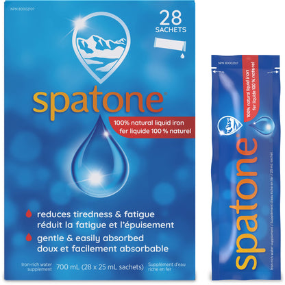 Spatone 100% Natural Liquid Iron Supplement, Original Flavour, Vegan, Reduces Tiredness & Fatigue, 28 Sachets x 25 mL, 700.0 ml (Pack of 1) 🍁 All In One Marketplace Canada
