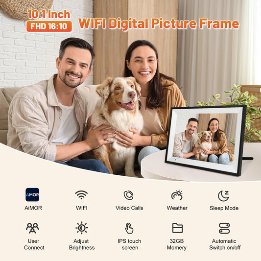 Anna Bella Digital Photo Frame 10.1 Inch with 1280x800 HD IPS Touch Screen, 32GB WiFi Digital Picture Frame with App Sharing, Auto-Rotate Photo Frame with Sleep Mode, Gift for Parents, Friends 🍁 All In One Marketplace Canada